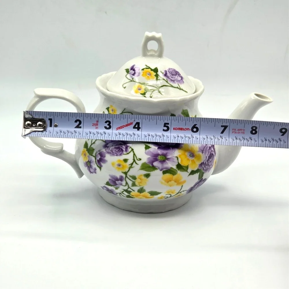 Vintage‎ Teapot Purple and Yellow Flowers Unmarked Cottage Core